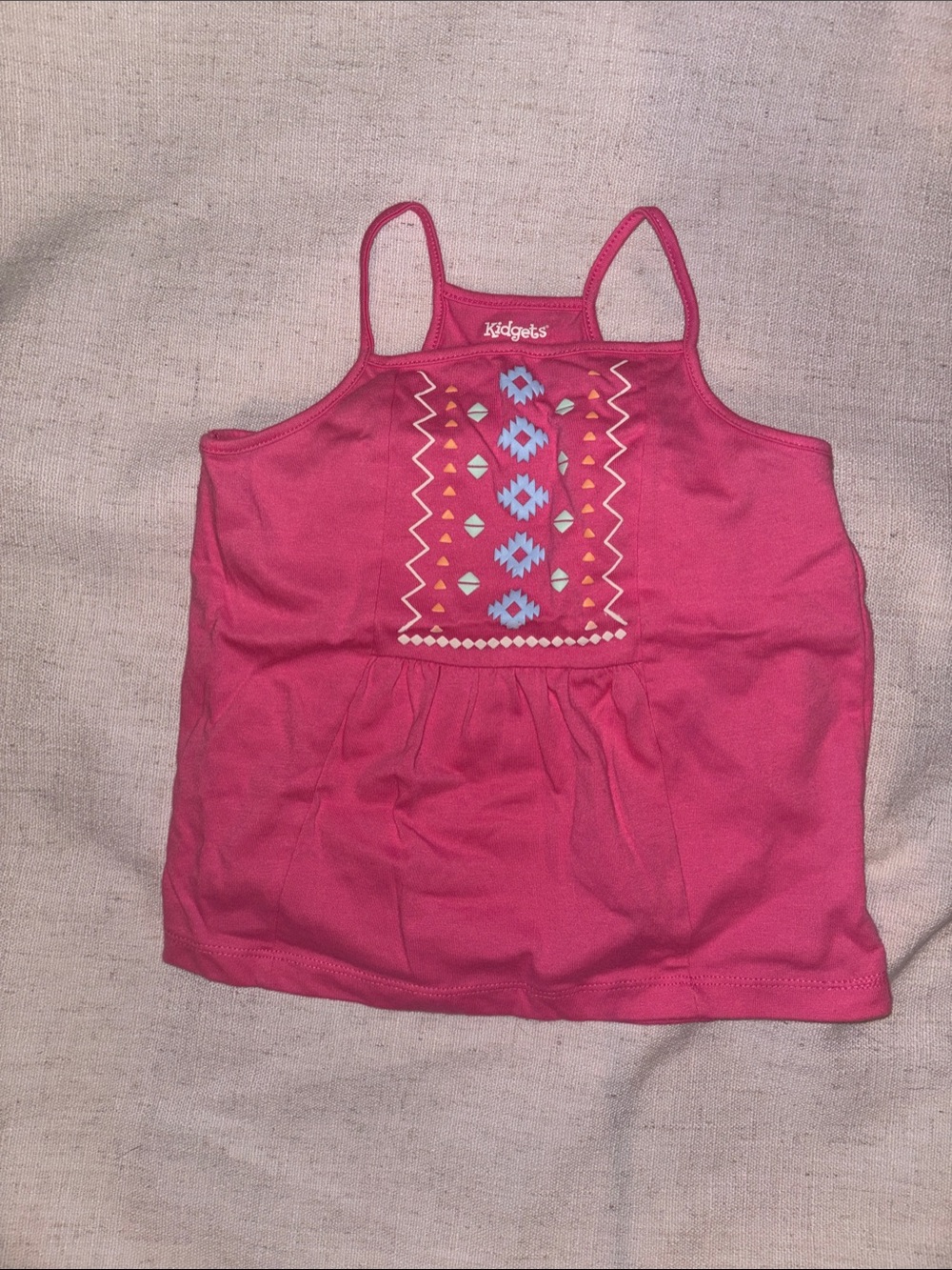 Kidgets Coral-Pink Embroidered Girls Tank Top
